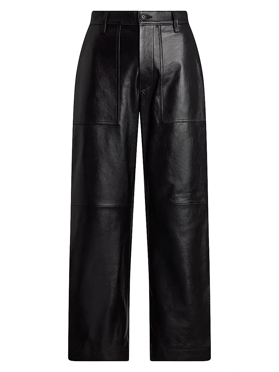 Polo Ralph Lauren Women's Cropped Wide-Leg Leather Pants - Black | Image 1 Polo Ralph Lauren Women's Cropped Wide-Leg Leather Pants - Black | Image 1