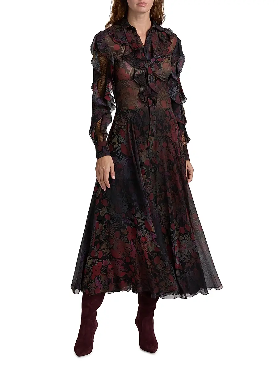 Ralph Lauren Collection Women's Melony Floral Crinkle Chiffon Day Dress | Thumbnail 2
