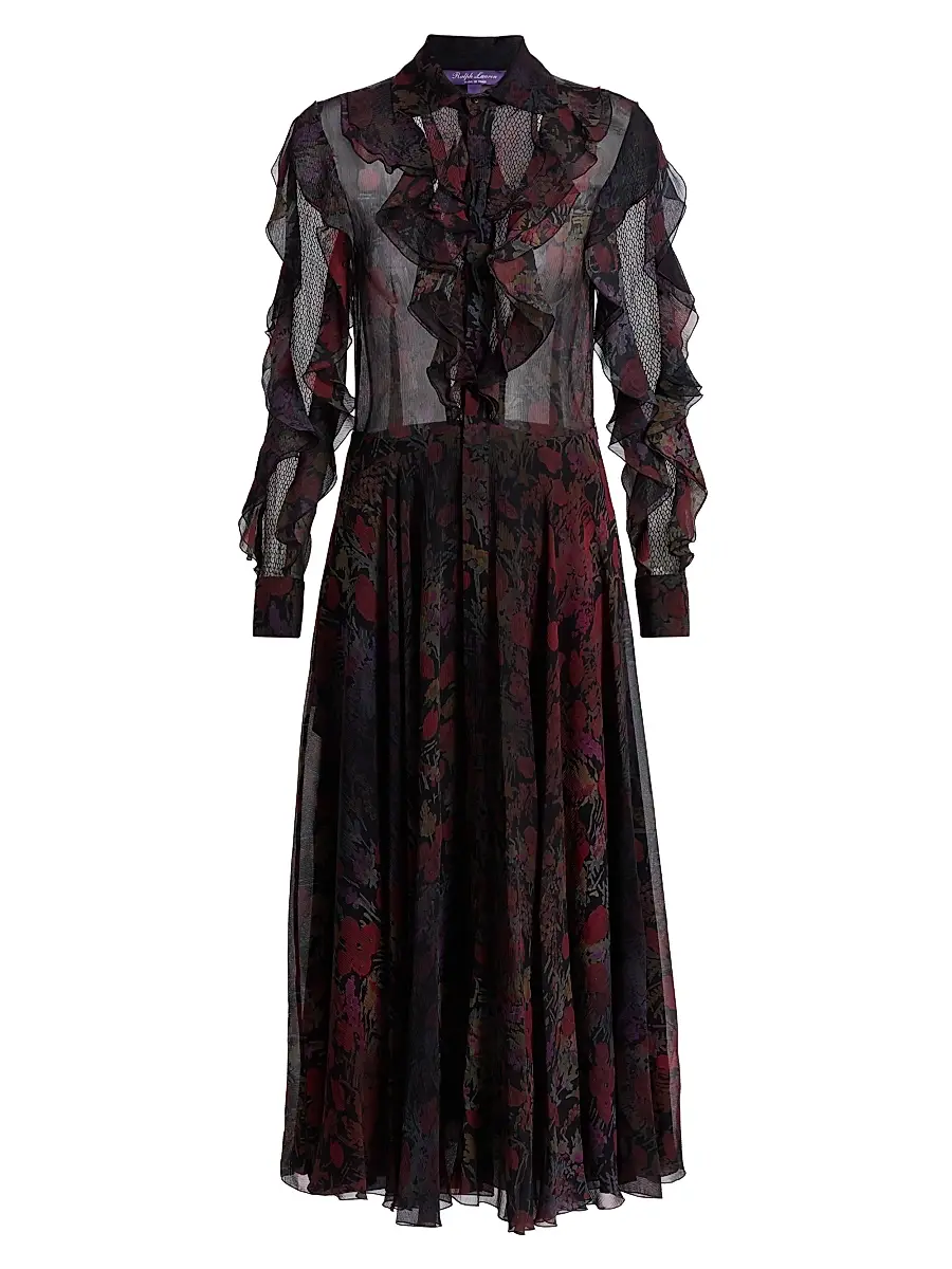 Ralph Lauren Collection Women's Melony Floral Crinkle Chiffon Day Dress