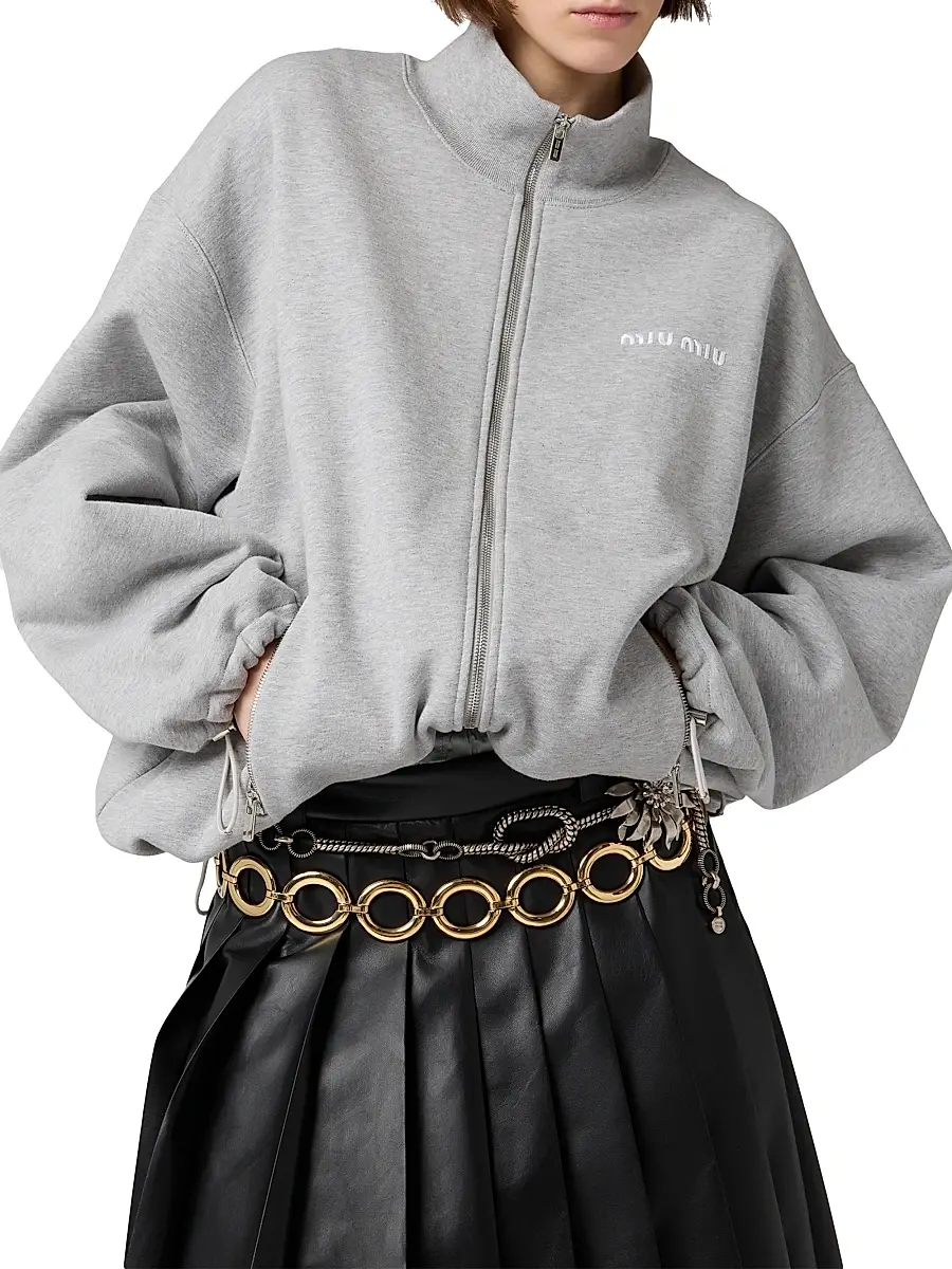 Miu Miu Women's Cotton Fleece Zipper Sweatshirt | Thumbnail 2 Miu Miu Women's Cotton Fleece Zipper Sweatshirt | Thumbnail 2