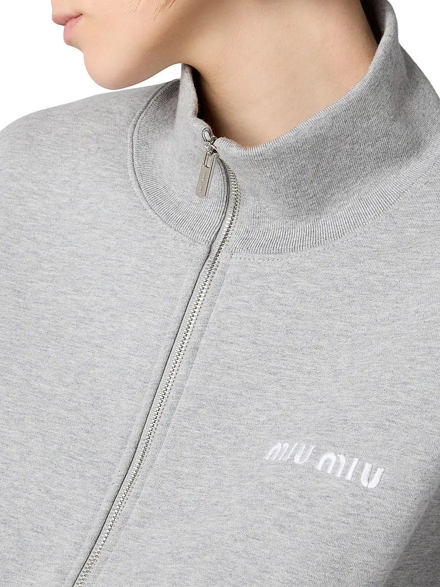 Miu Miu Women's Cotton Fleece Zipper Sweatshirt | Thumbnail 4 Miu Miu Women's Cotton Fleece Zipper Sweatshirt | Thumbnail 4