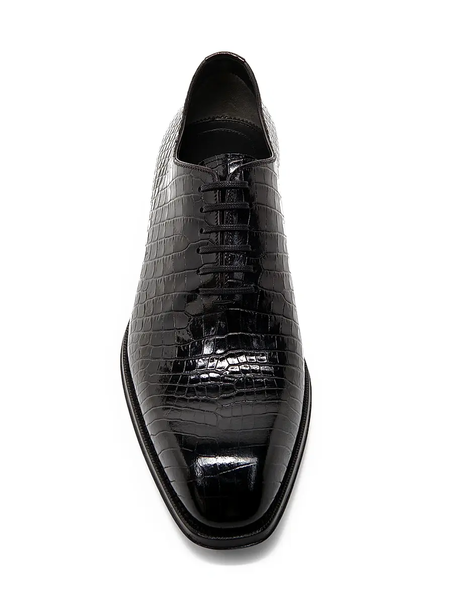 TOM FORD Men's Elkan Shiny Croc Embossed Oxford Shoes - Black | Thumbnail 4 TOM FORD Men's Elkan Shiny Croc Embossed Oxford Shoes - Black | Thumbnail 4