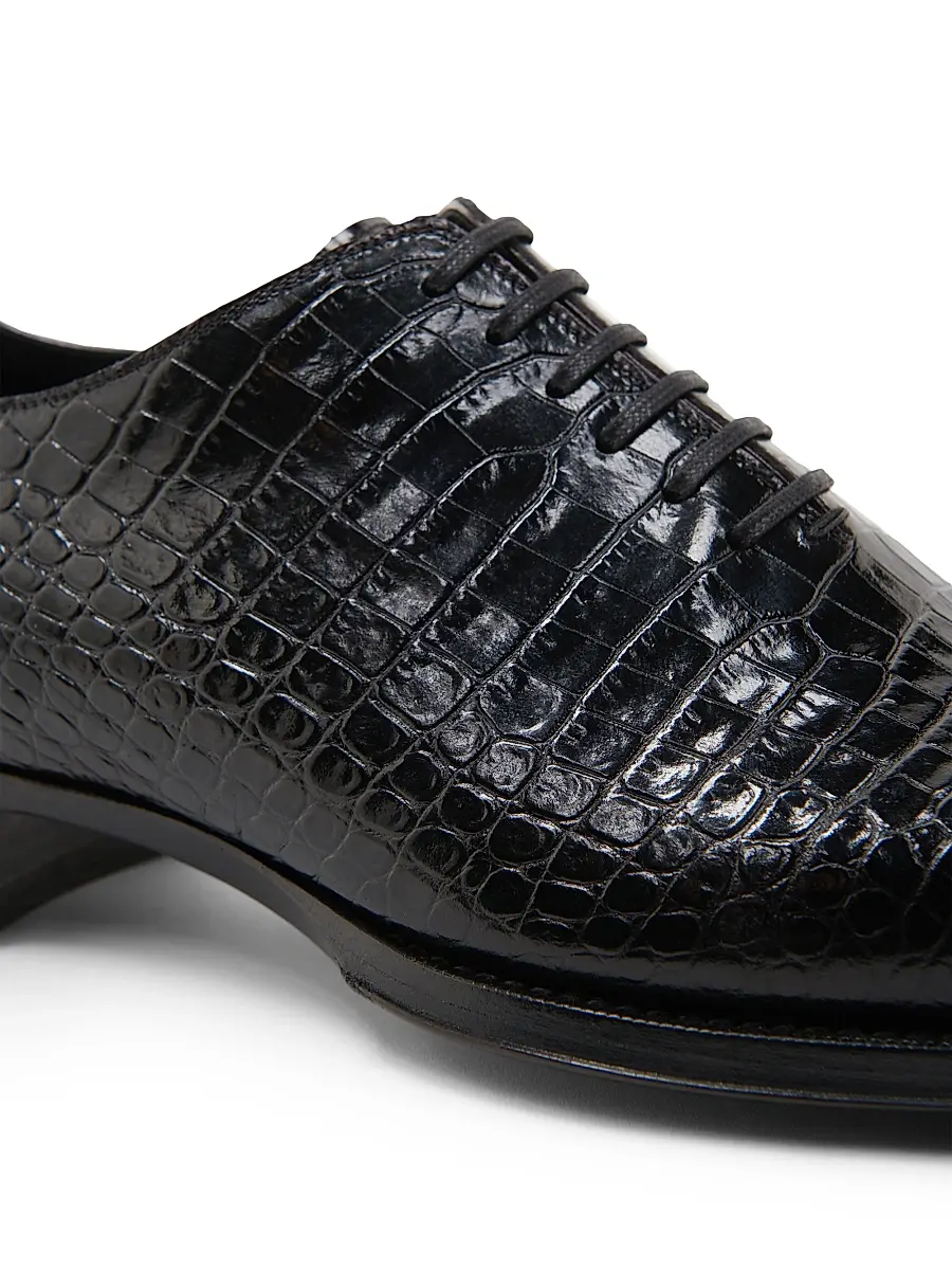 TOM FORD Men's Elkan Shiny Croc Embossed Oxford Shoes - Black | Thumbnail 5 TOM FORD Men's Elkan Shiny Croc Embossed Oxford Shoes - Black | Thumbnail 5