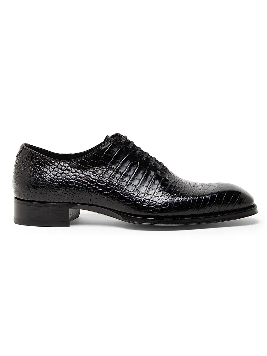 TOM FORD Men's Elkan Shiny Croc Embossed Oxford Shoes - Black | Image 1 TOM FORD Men's Elkan Shiny Croc Embossed Oxford Shoes - Black | Image 1