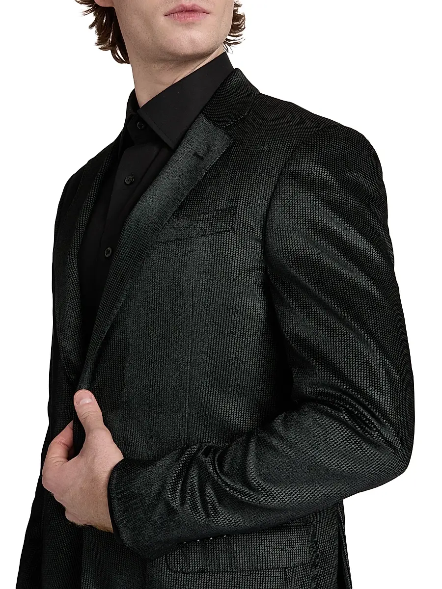 Emporio Armani Men's Sateen Grid Dinner Jacket | Thumbnail 6 Emporio Armani Men's Sateen Grid Dinner Jacket | Thumbnail 6