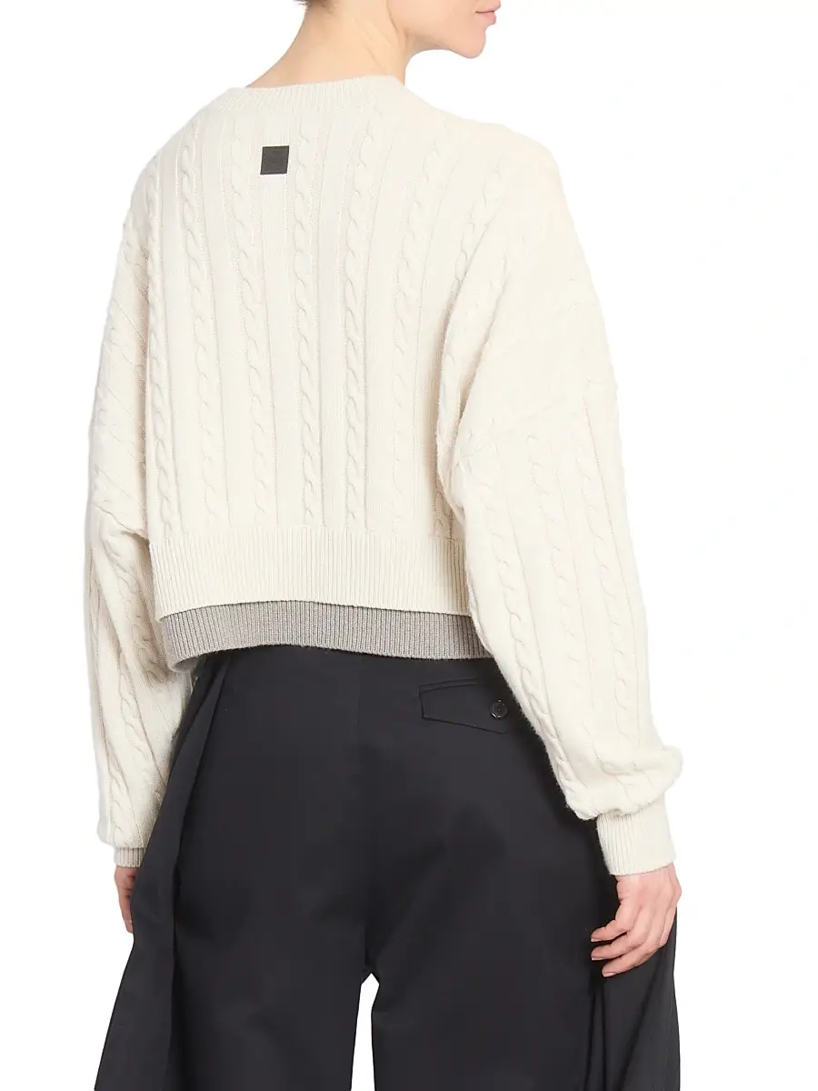 LOEWE Women's Colorblocked Cable-Knit Wool Sweater - Green Red Multicolor | Thumbnail 5 LOEWE Women's Colorblocked Cable-Knit Wool Sweater - Green Red Multicolor | Thumbnail 5