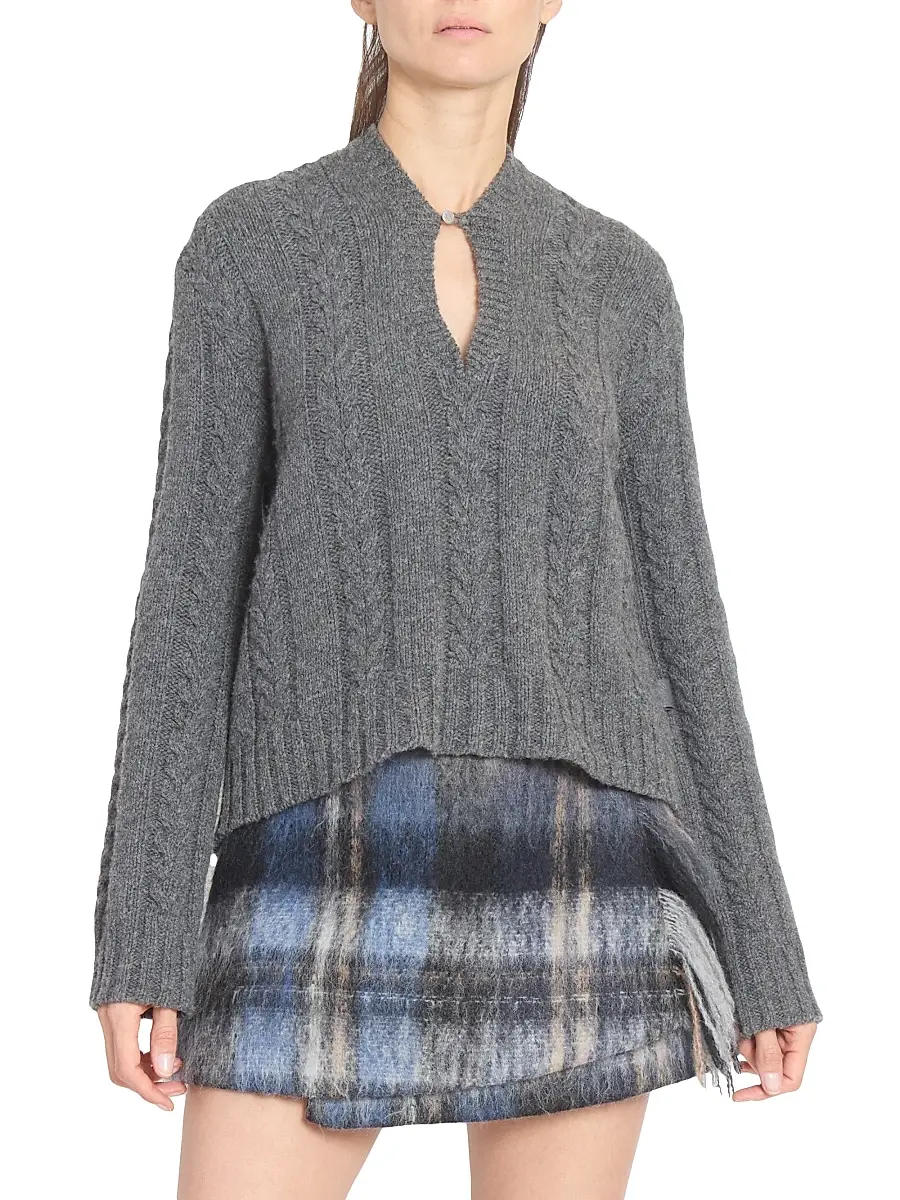 LOEWE Women's Cut-Out Wool-Blend Sweater - Grey | Thumbnail 3 LOEWE Women's Cut-Out Wool-Blend Sweater - Grey | Thumbnail 3