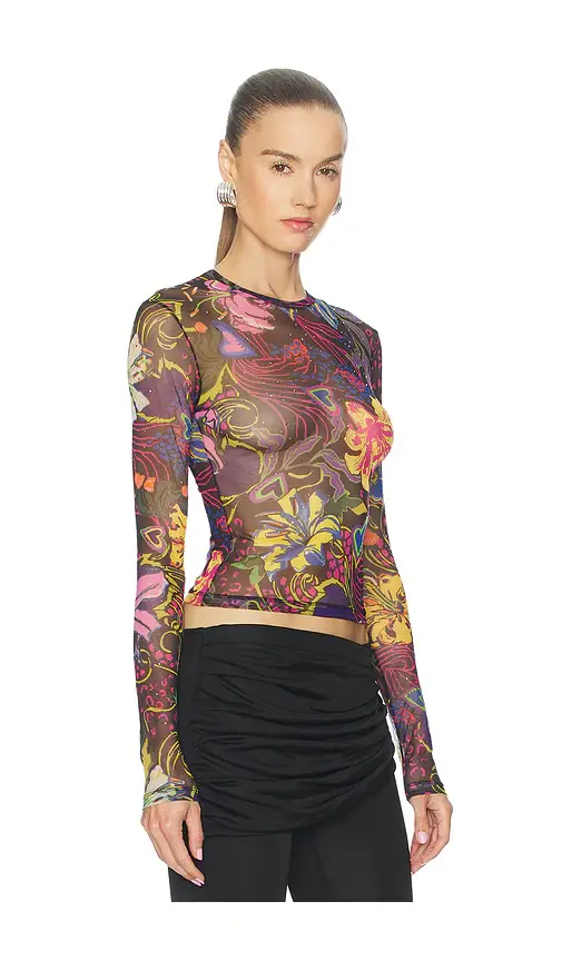 AREA Hotfix Printed Tulle Long Sleeve Top | Thumbnail 2