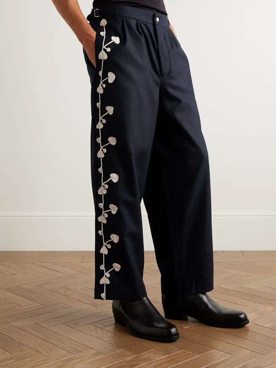 BODE Snowdrop Straight-Leg Appliquéd Herringbone Wool-Blend Trousers - Men | Thumbnail 3 BODE Snowdrop Straight-Leg Appliquéd Herringbone Wool-Blend Trousers - Men | Thumbnail 3