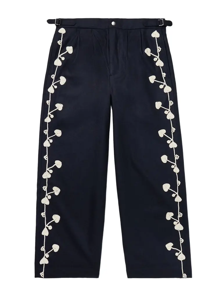 Snowdrop Straight-Leg Appliquéd Herringbone Wool-Blend Trousers - Men Snowdrop Straight-Leg Appliquéd Herringbone Wool-Blend Trousers - Men