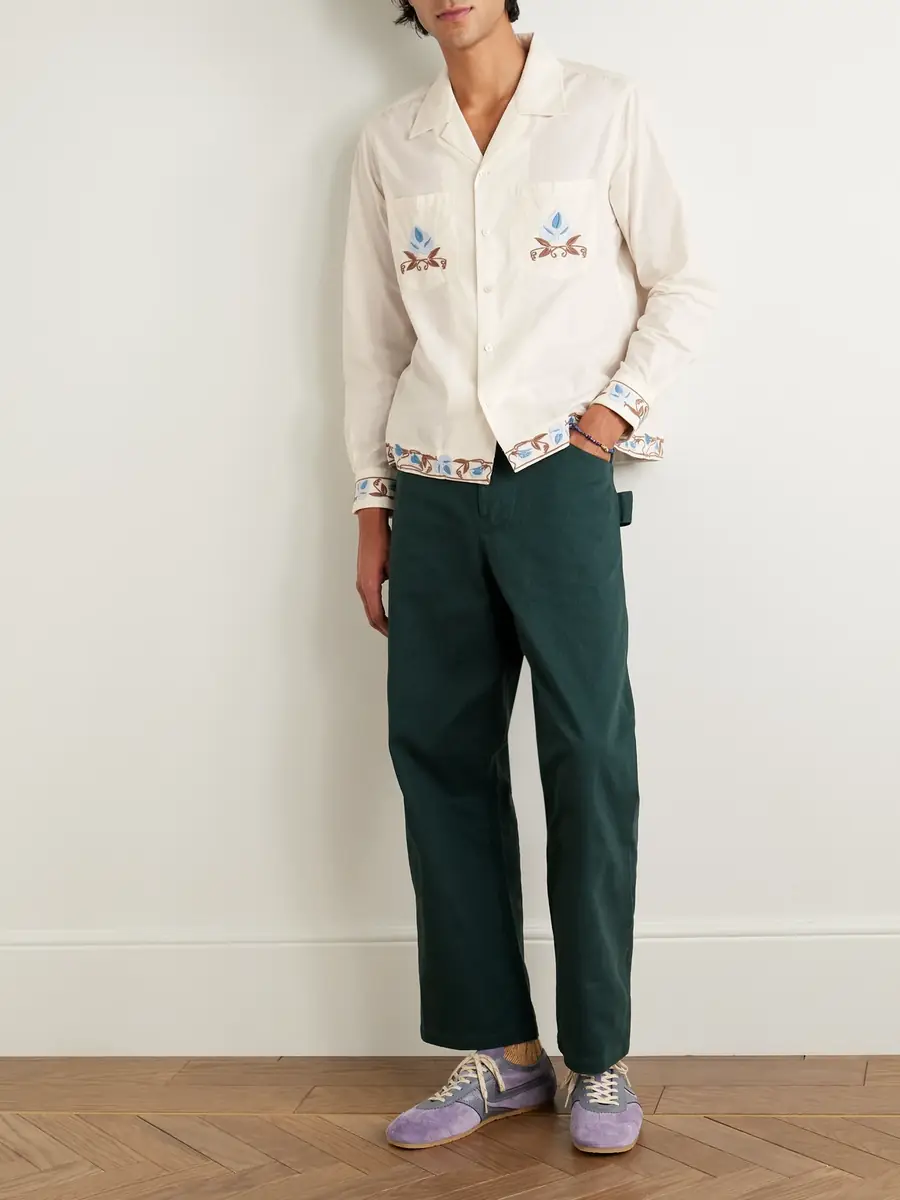 BODE Nouveau Vine Camp-Collar Embroidered Cotton-Poplin Shirt - Men | Thumbnail 2 BODE Nouveau Vine Camp-Collar Embroidered Cotton-Poplin Shirt - Men | Thumbnail 2