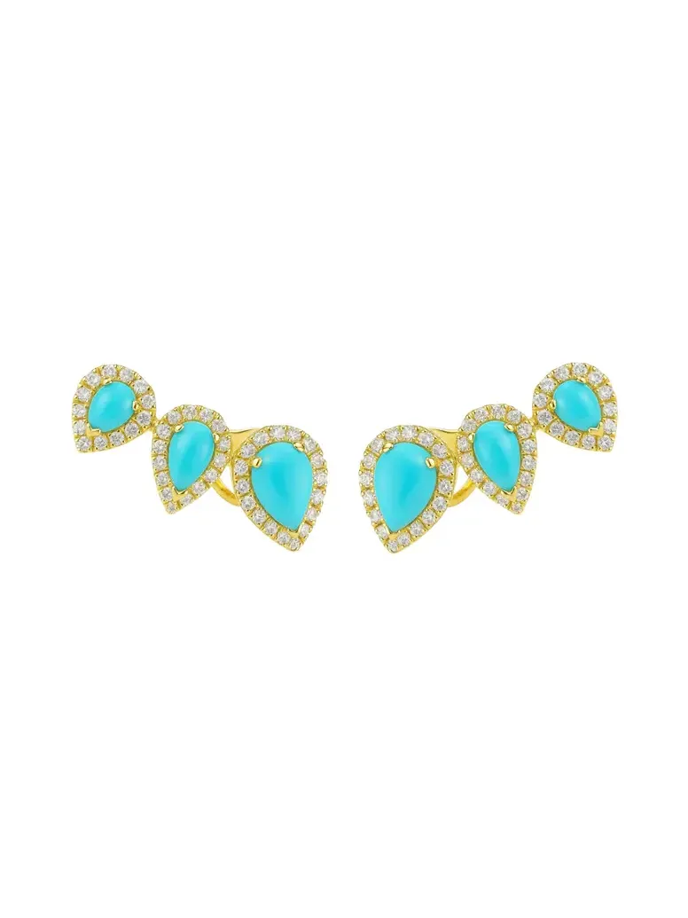0.44ct Diamond Turquoise 18K Gold Climber Earrings 0.44ct Diamond Turquoise 18K Gold Climber Earrings