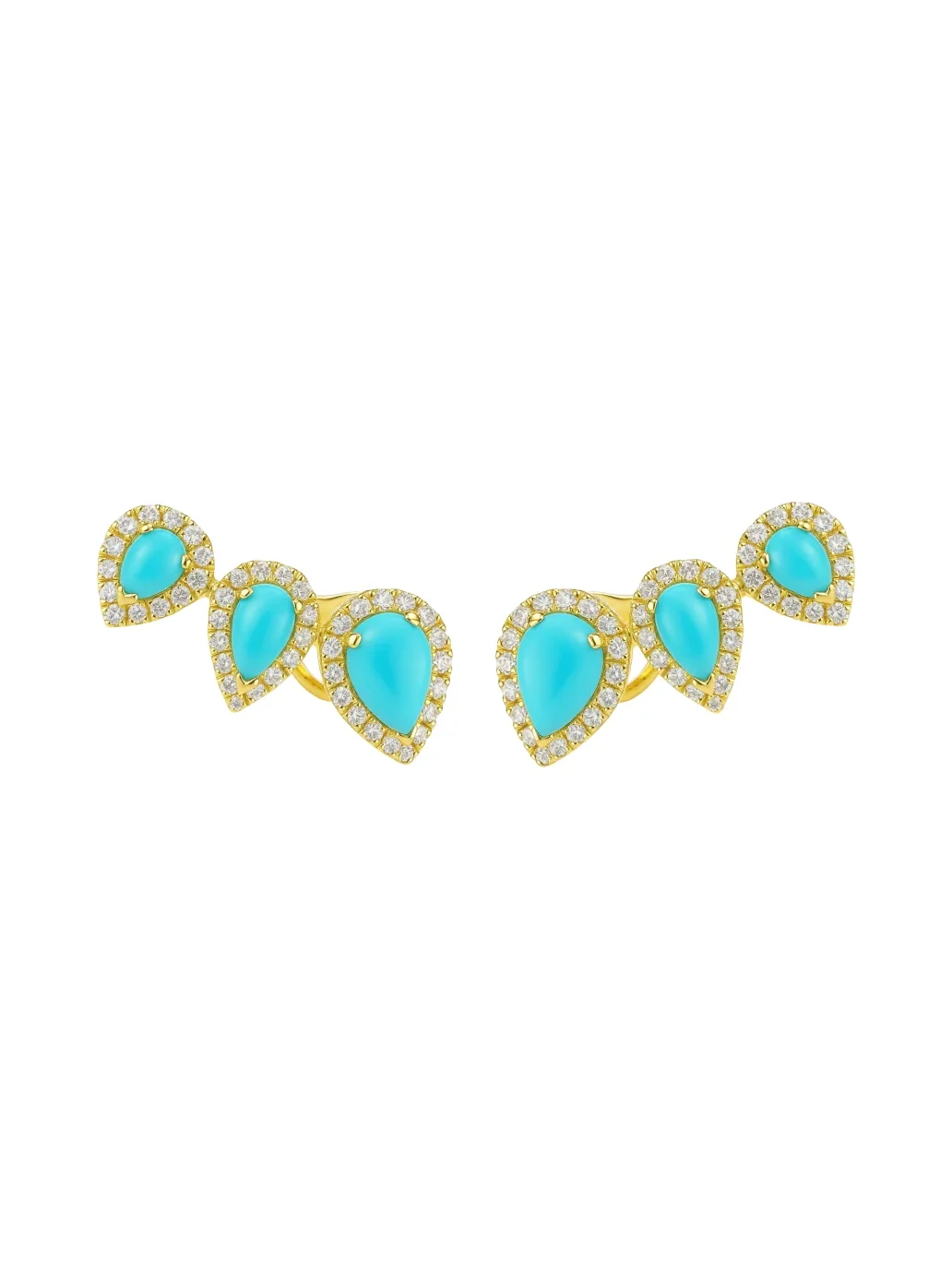 0.44ct Diamond Turquoise 18K Gold Climber Earrings 0.44ct Diamond Turquoise 18K Gold Climber Earrings