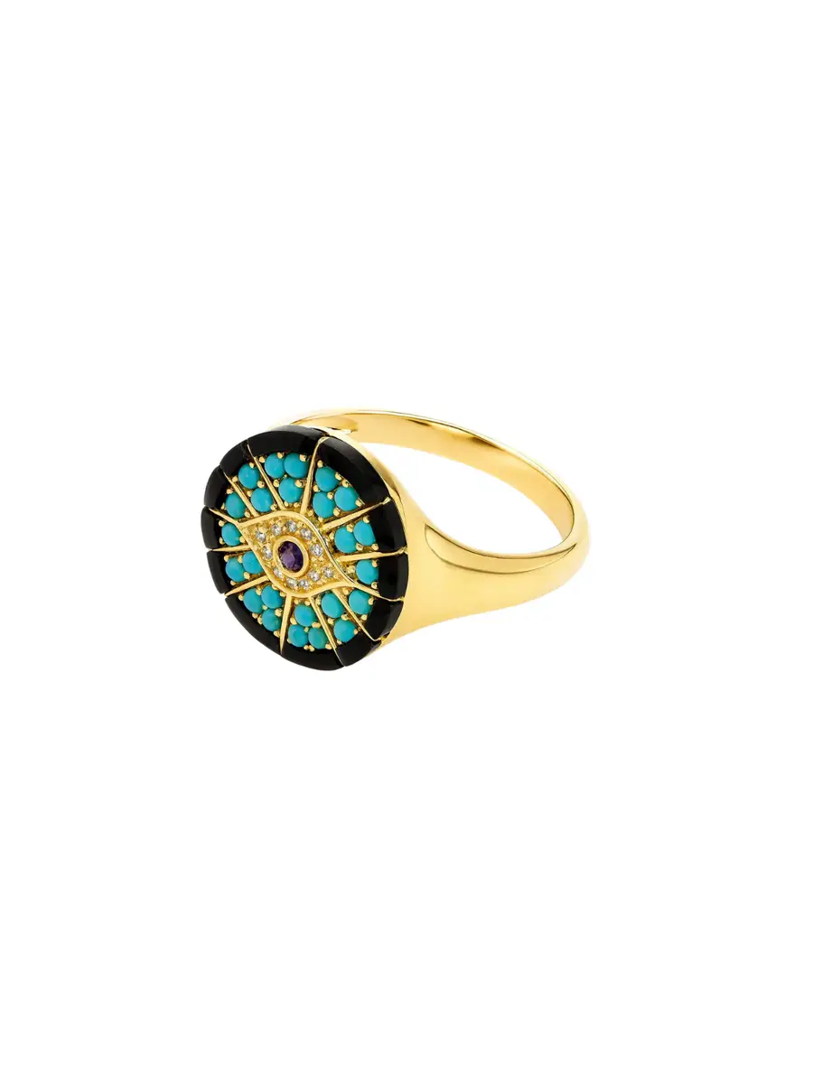 Wish Fine Jewelry 0.55ct Diamond Sapphire Turquoise 14K Gold Eye Ring | Thumbnail 2 Wish Fine Jewelry 0.55ct Diamond Sapphire Turquoise 14K Gold Eye Ring | Thumbnail 2