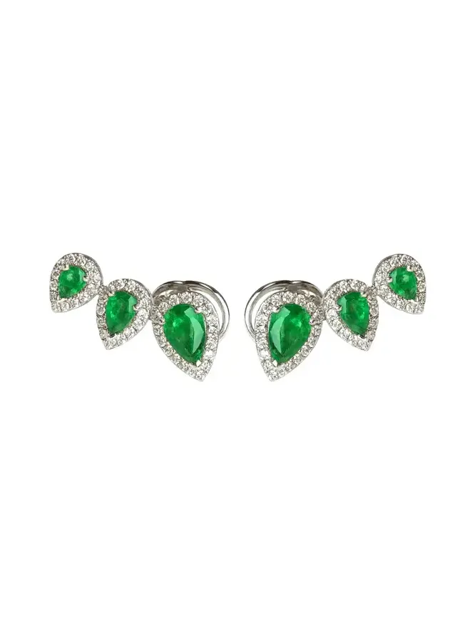 1.74ct Diamond Emerald 18K Gold Climber Earrings