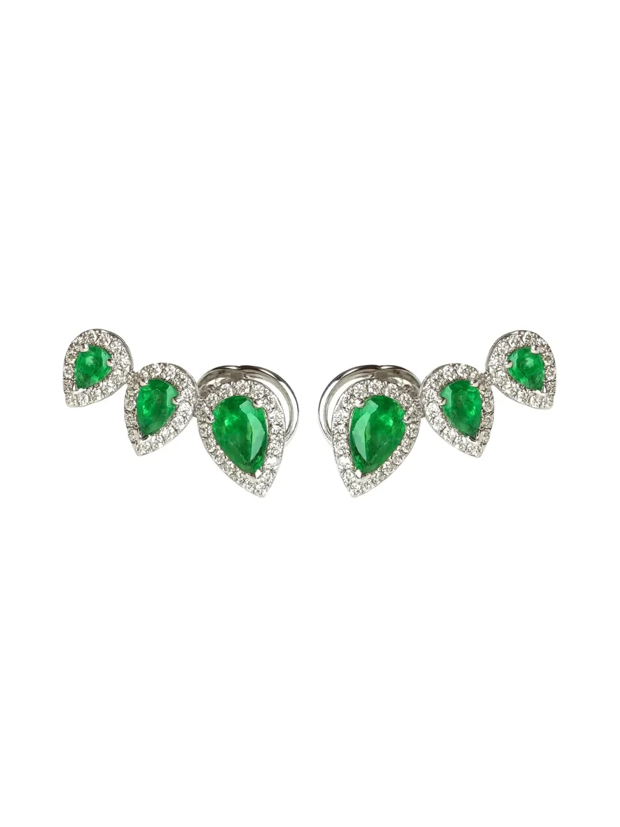 1.74ct Diamond Emerald 18K Gold Climber Earrings 1.74ct Diamond Emerald 18K Gold Climber Earrings
