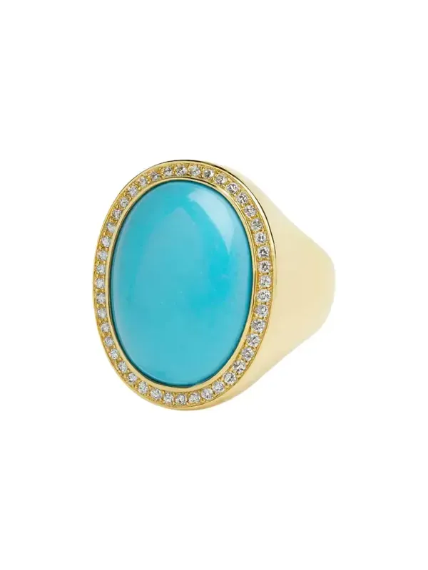 10.47ct Diamond Turquoise 14K Gold Cocktail Ring