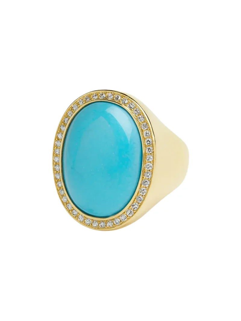 10.47ct Diamond Turquoise 14K Gold Cocktail Ring