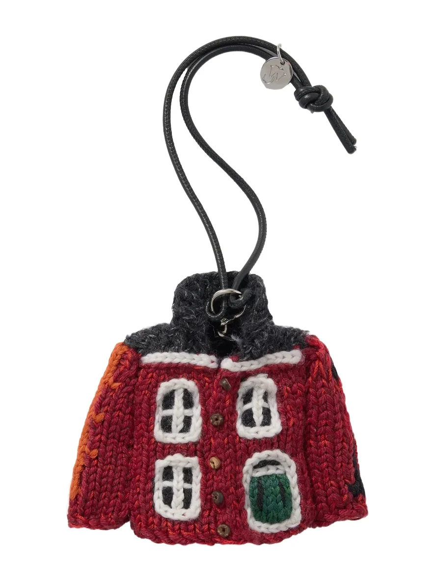 House Cardigan Crochet-knit Cotton And Leather Bag Charm