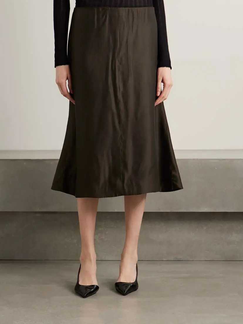 Khaite Nania Satin-twill Midi Skirt | Thumbnail 3