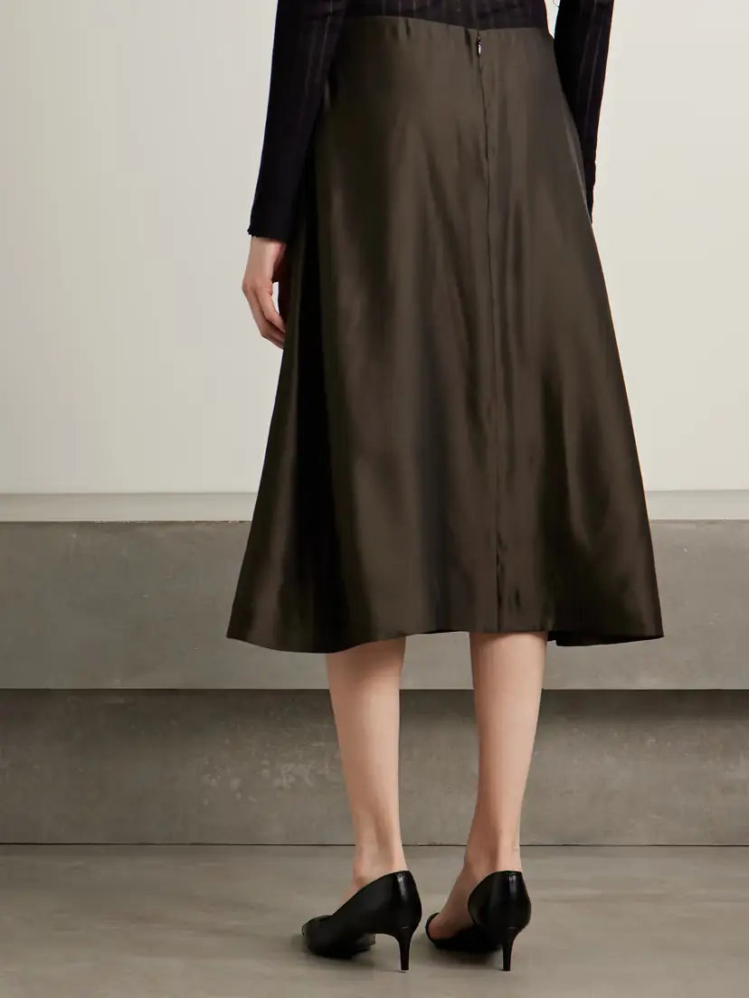 Khaite Nania Satin-twill Midi Skirt | Thumbnail 4