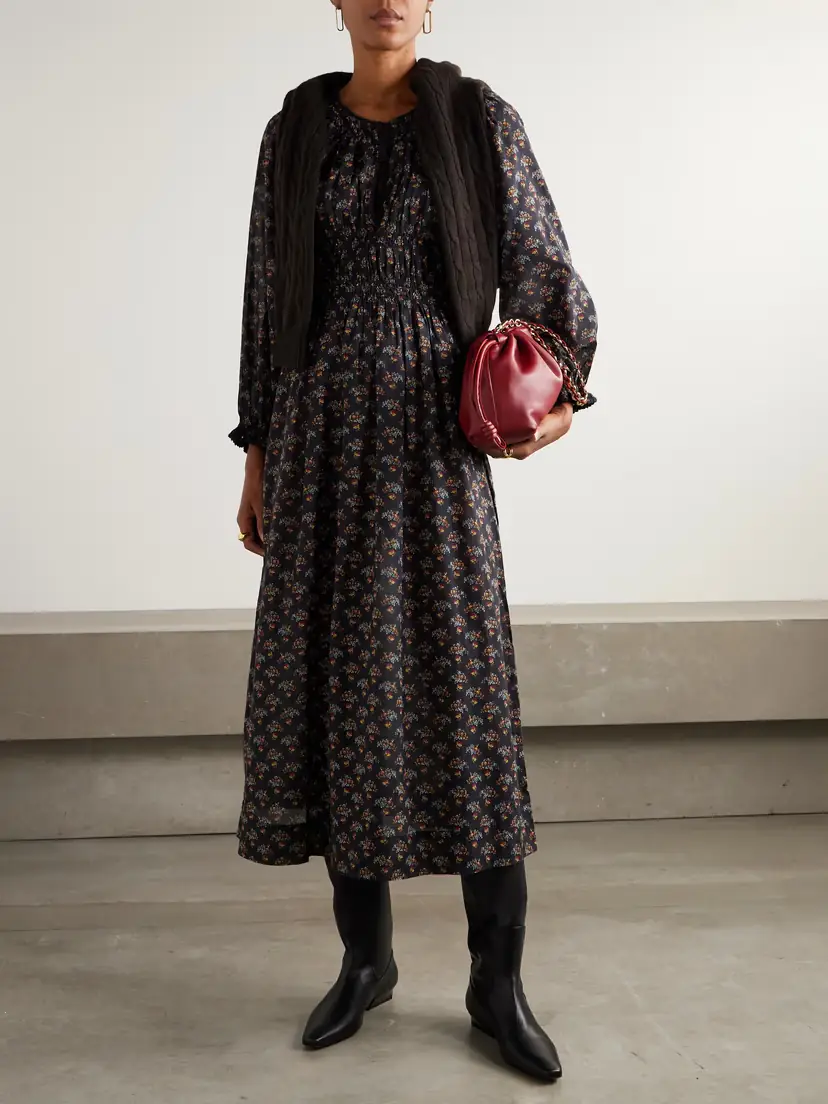 DÔEN Delfina Shirred Floral-print Organic Cotton-voile Midi Dress | Thumbnail 2
