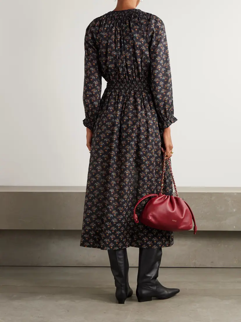 DÔEN Delfina Shirred Floral-print Organic Cotton-voile Midi Dress | Thumbnail 4