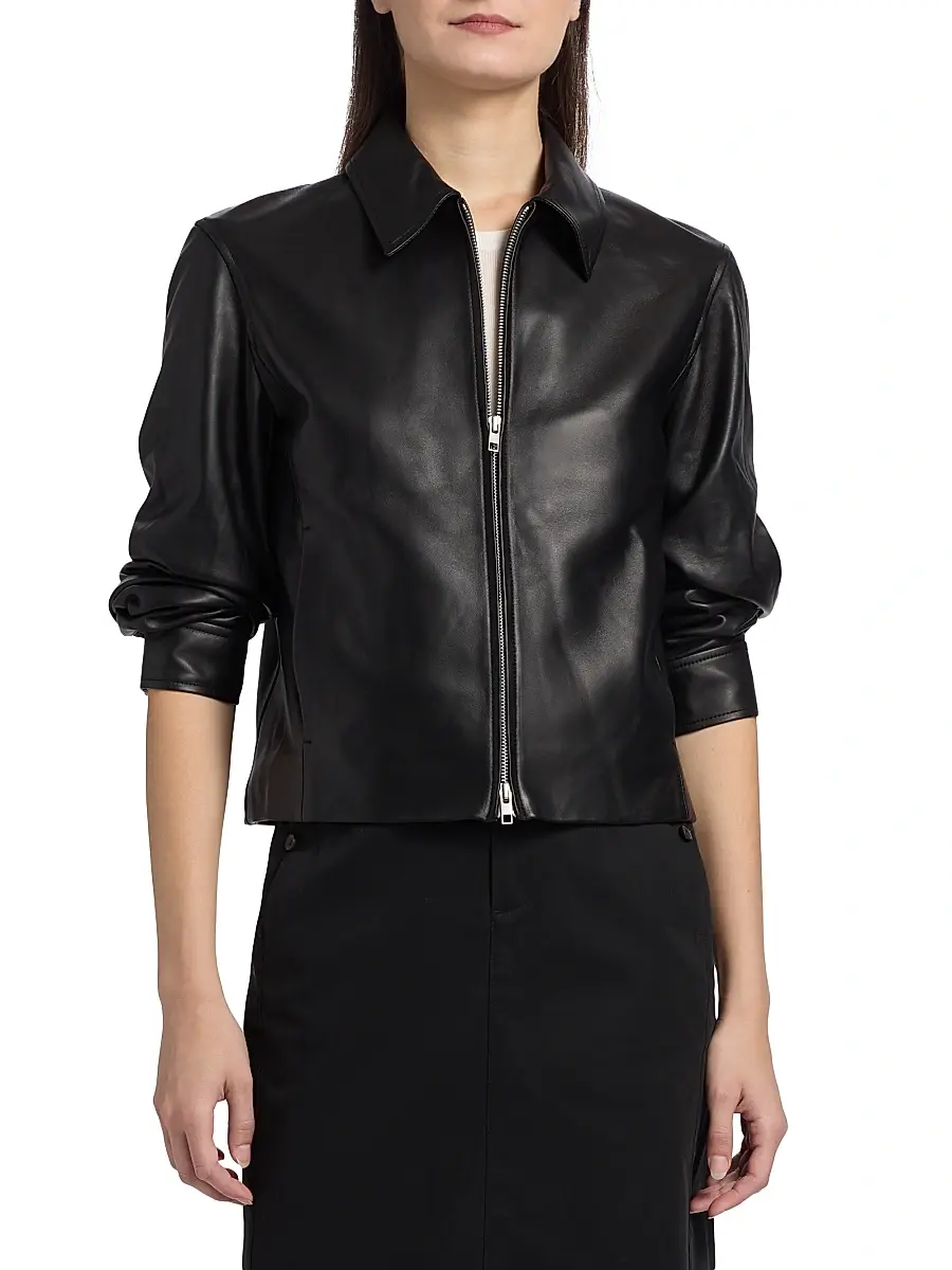 Vince Women's Leather Zip-Front Crop Jacket | Thumbnail 3
