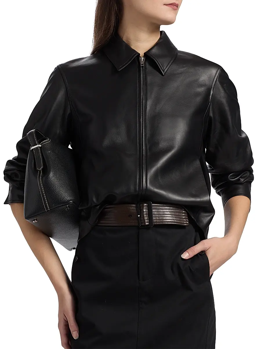 Vince Women's Leather Zip-Front Crop Jacket | Thumbnail 6