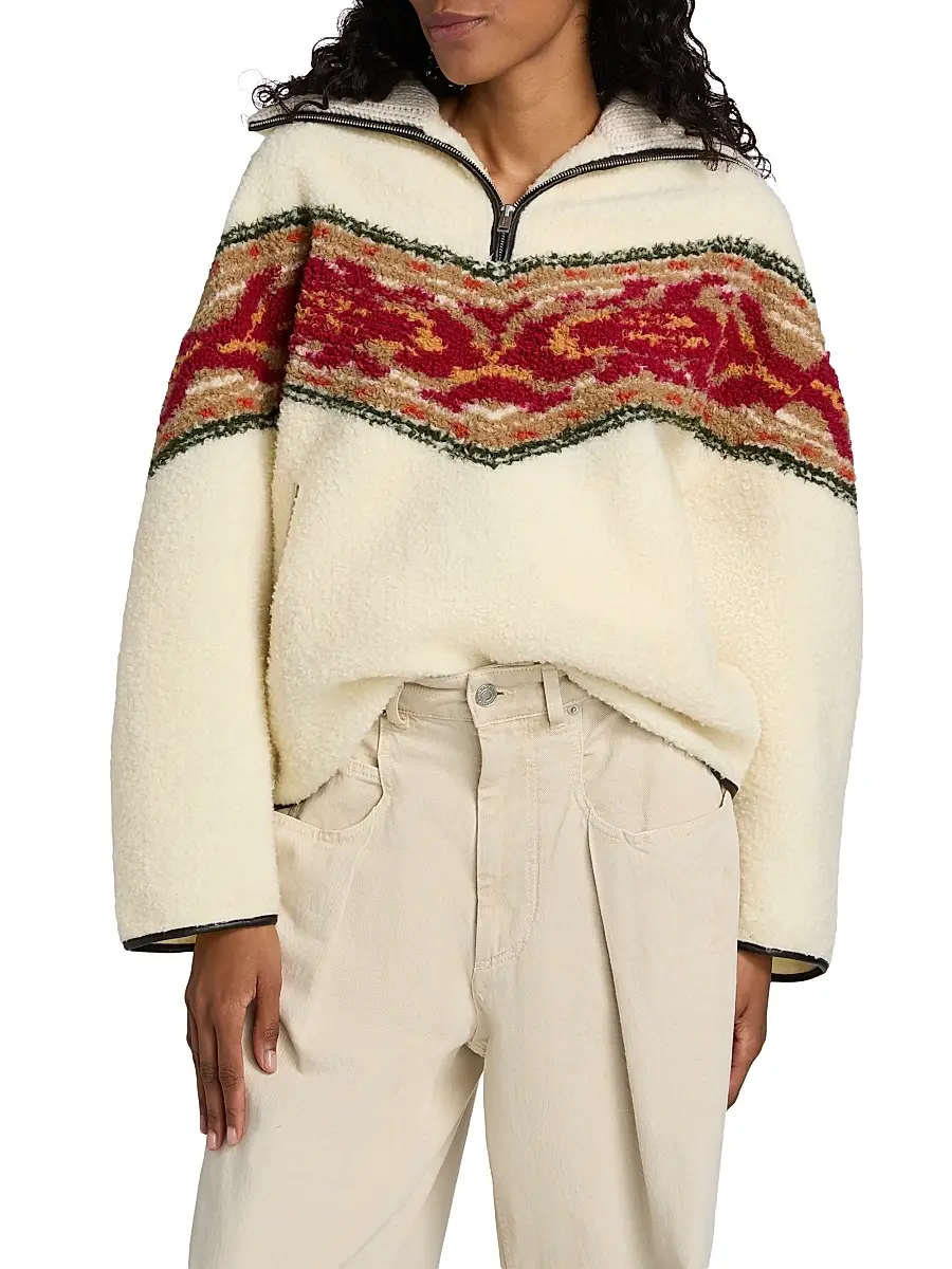 Isabel Marant Étoile Women's Marner Fleece Half-Zip Sweater - Ecru | Thumbnail 3 Isabel Marant Étoile Women's Marner Fleece Half-Zip Sweater - Ecru | Thumbnail 3