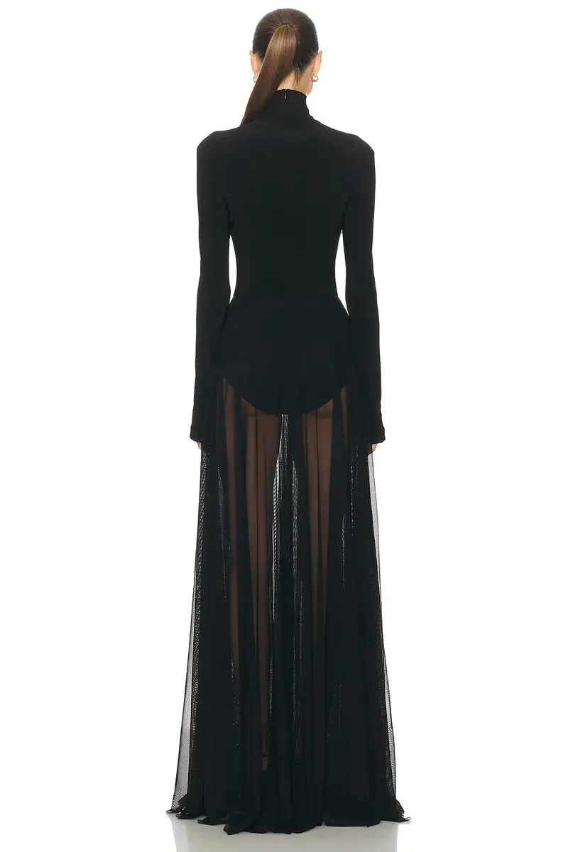 Norma Kamali Long Sleeve Turtleneck Bodysuit Flared Gown | Thumbnail 3