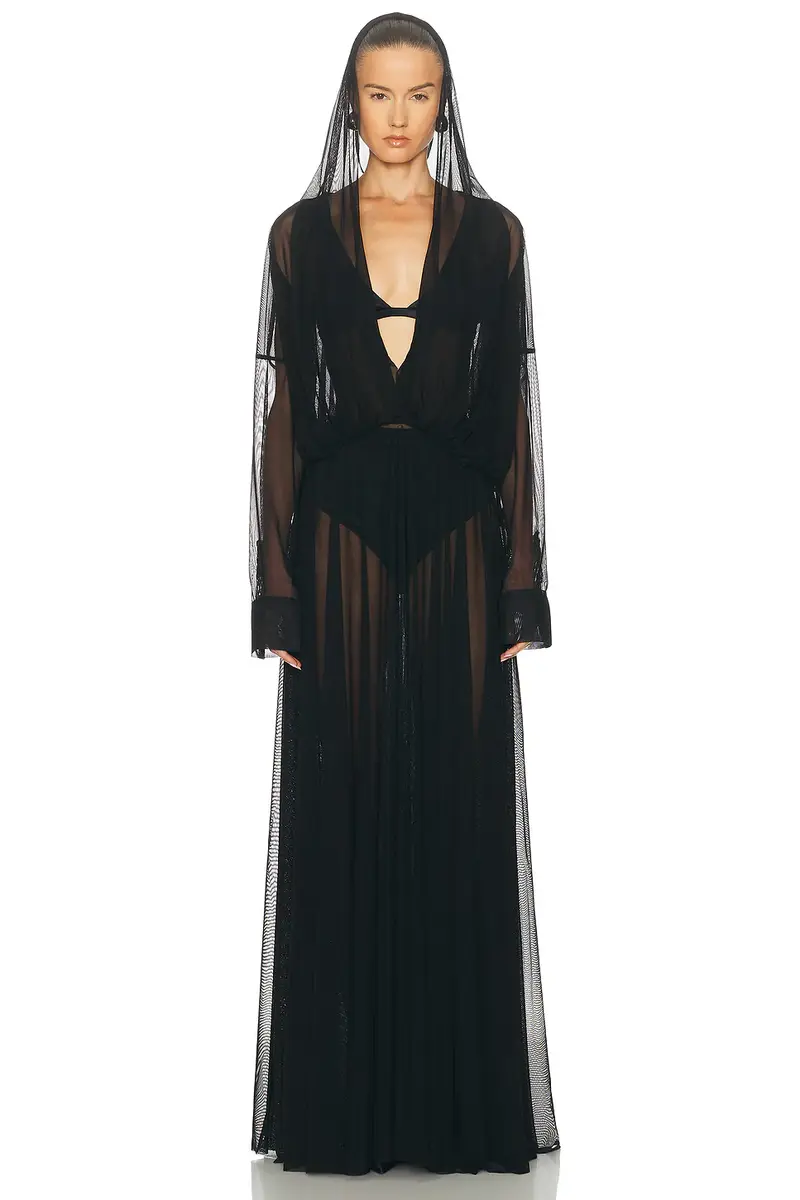 Norma Kamali Hooded Super Oversized Boyfriend Shirt Flared Gown | Thumbnail 2 Norma Kamali Hooded Super Oversized Boyfriend Shirt Flared Gown | Thumbnail 2