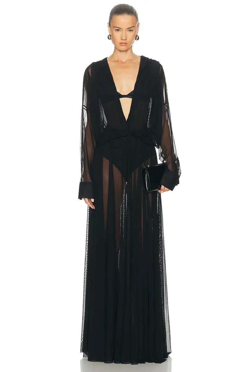 Norma Kamali Hooded Super Oversized Boyfriend Shirt Flared Gown | Image 1 Norma Kamali Hooded Super Oversized Boyfriend Shirt Flared Gown | Image 1