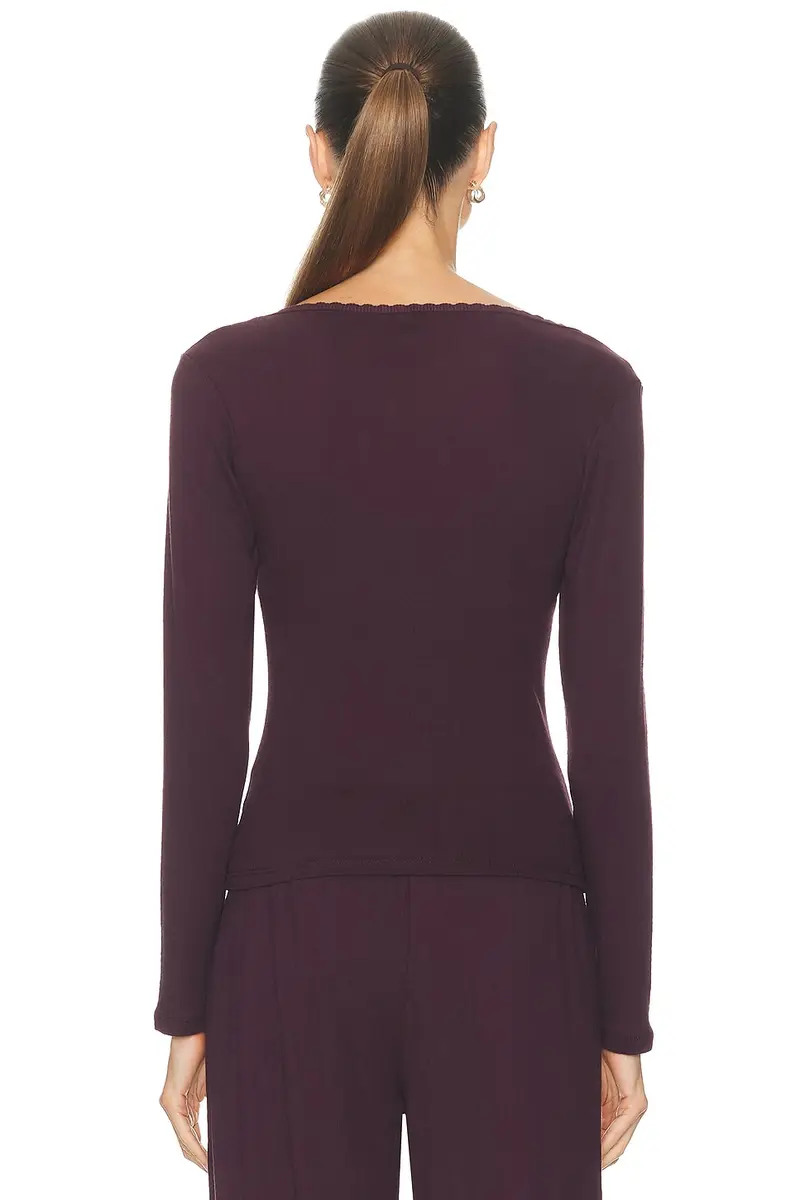 LESET Pointelle Long Sleeve Scoop Neck Top | Thumbnail 3