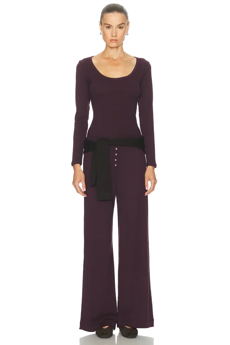 LESET Pointelle Long Sleeve Scoop Neck Top | Thumbnail 4
