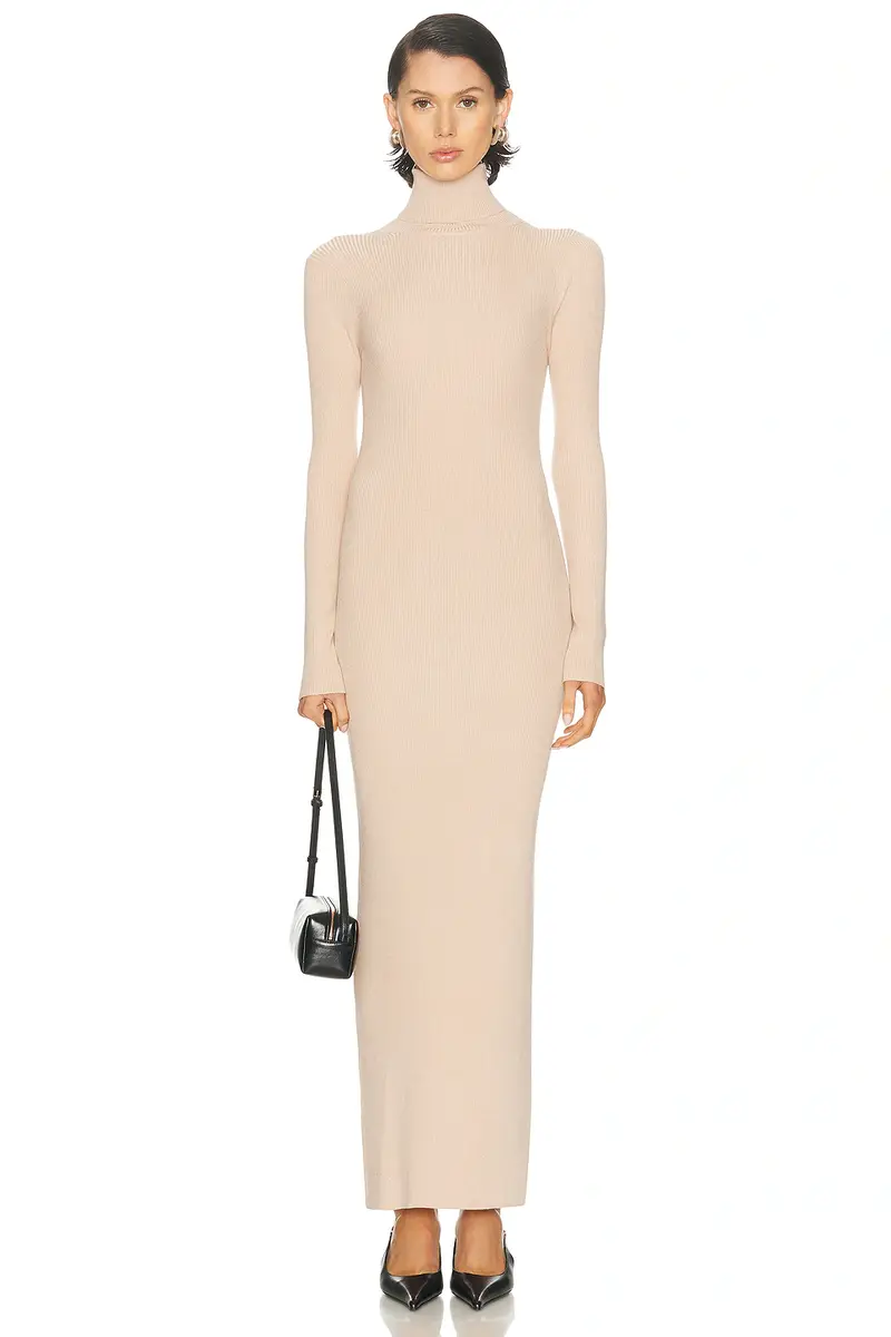 ENZA COSTA Silk Sweater Rib Ankle Turtleneck Dress