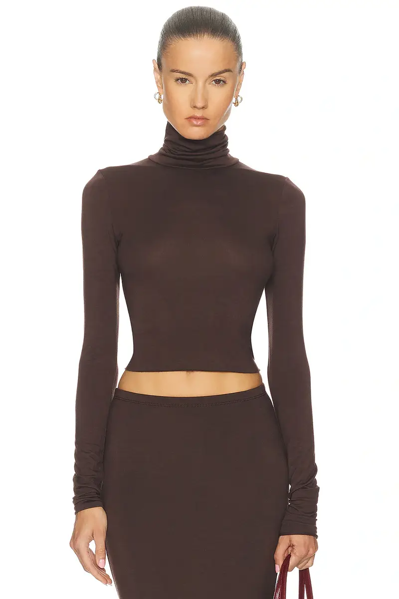 ÉTERNE Cropped Fitted Turtleneck Soft Jersey Top | Image 1 ÉTERNE Cropped Fitted Turtleneck Soft Jersey Top | Image 1