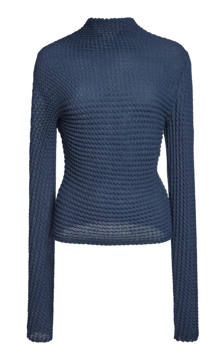 Victoria Beckham Long Sleeve Stretch-Cotton Mock Neck Top | Thumbnail 5