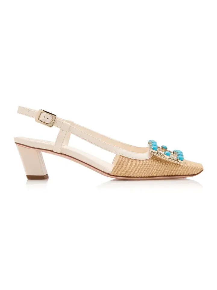 Belle Vivier Stoned Raffia Slingback Pumps Belle Vivier Stoned Raffia Slingback Pumps