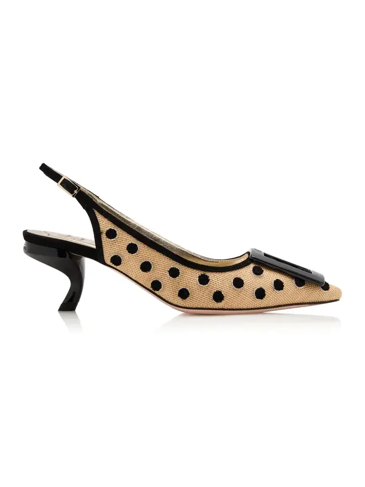 Virgule Dotted Raffia Slingback Pumps