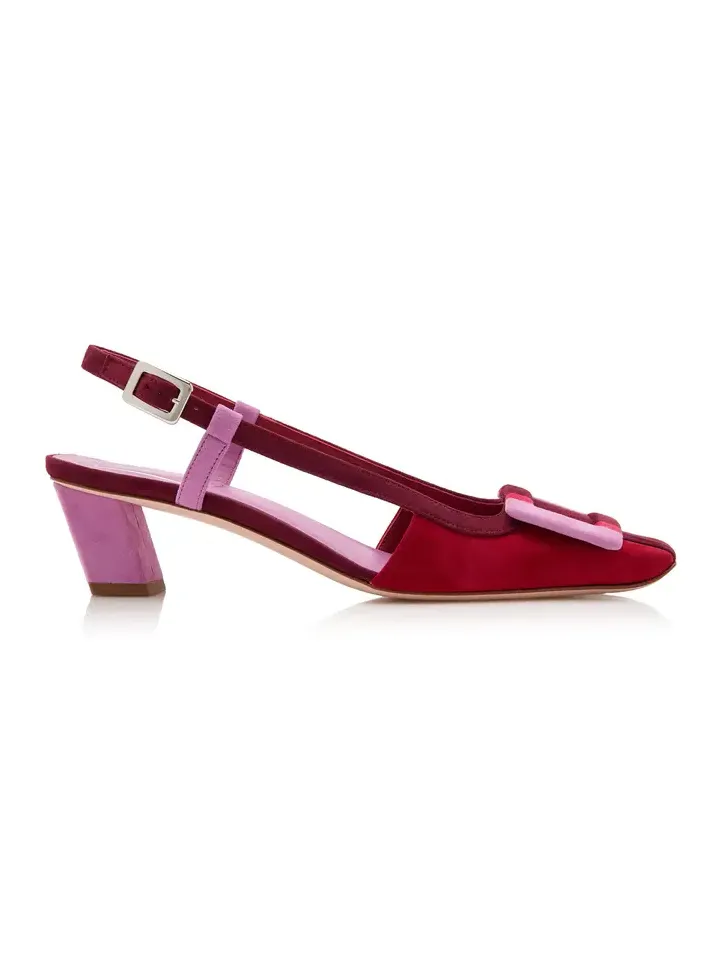 Belle Vivier Striped Suede Slingback Pumps