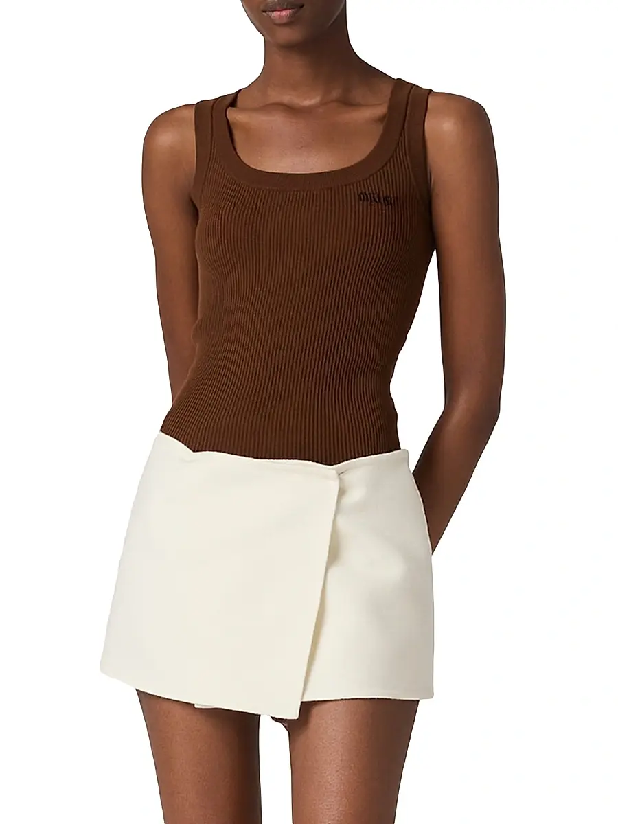 Miu Miu Women's Cotton Knit Tank Top - Brown | Thumbnail 2
