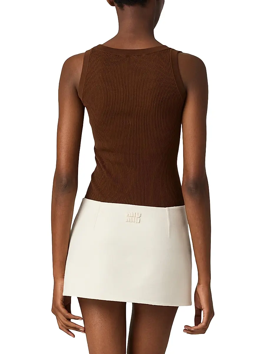 Miu Miu Women's Cotton Knit Tank Top - Brown | Thumbnail 3