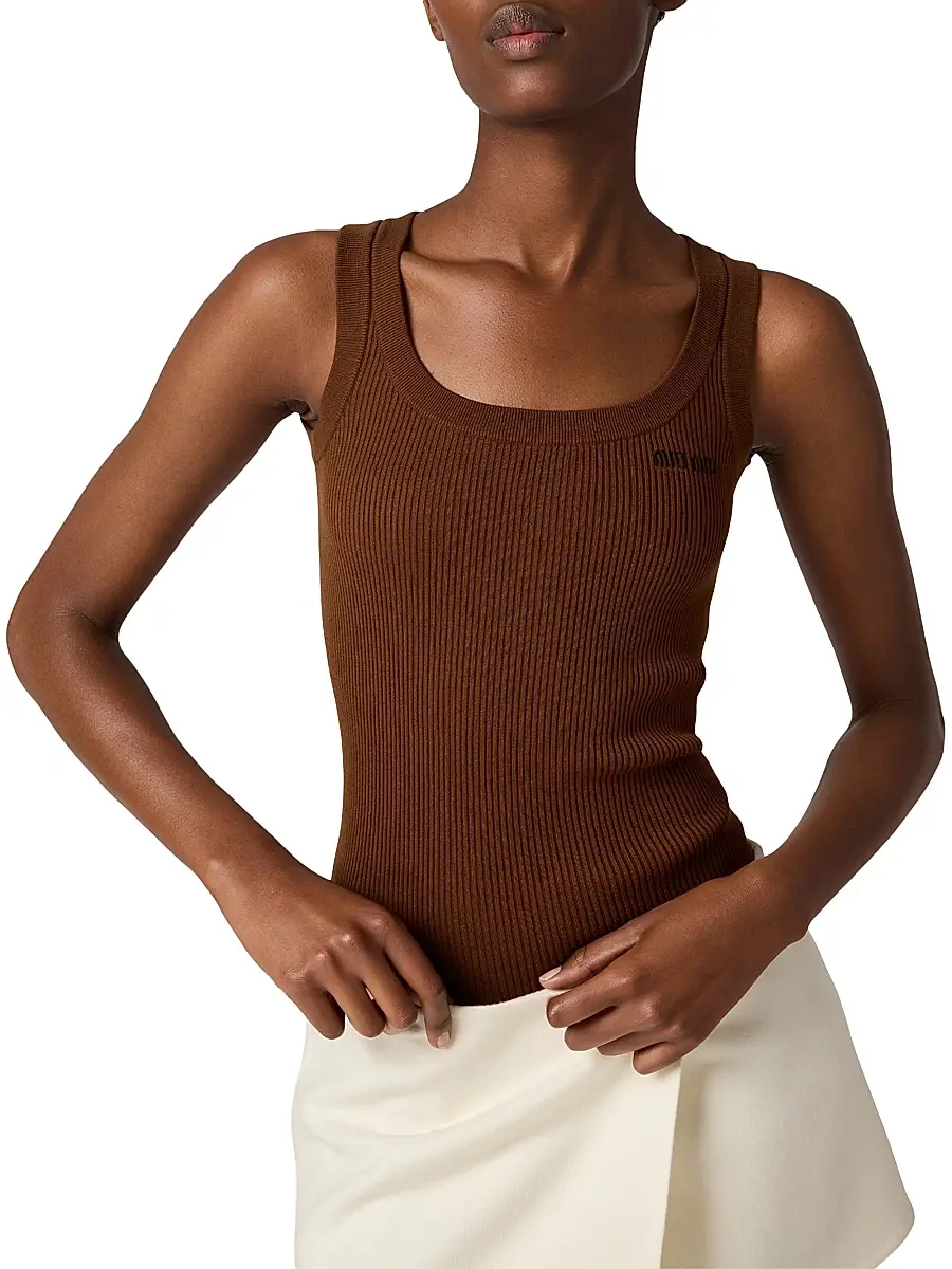 Miu Miu Women's Cotton Knit Tank Top - Brown | Thumbnail 4