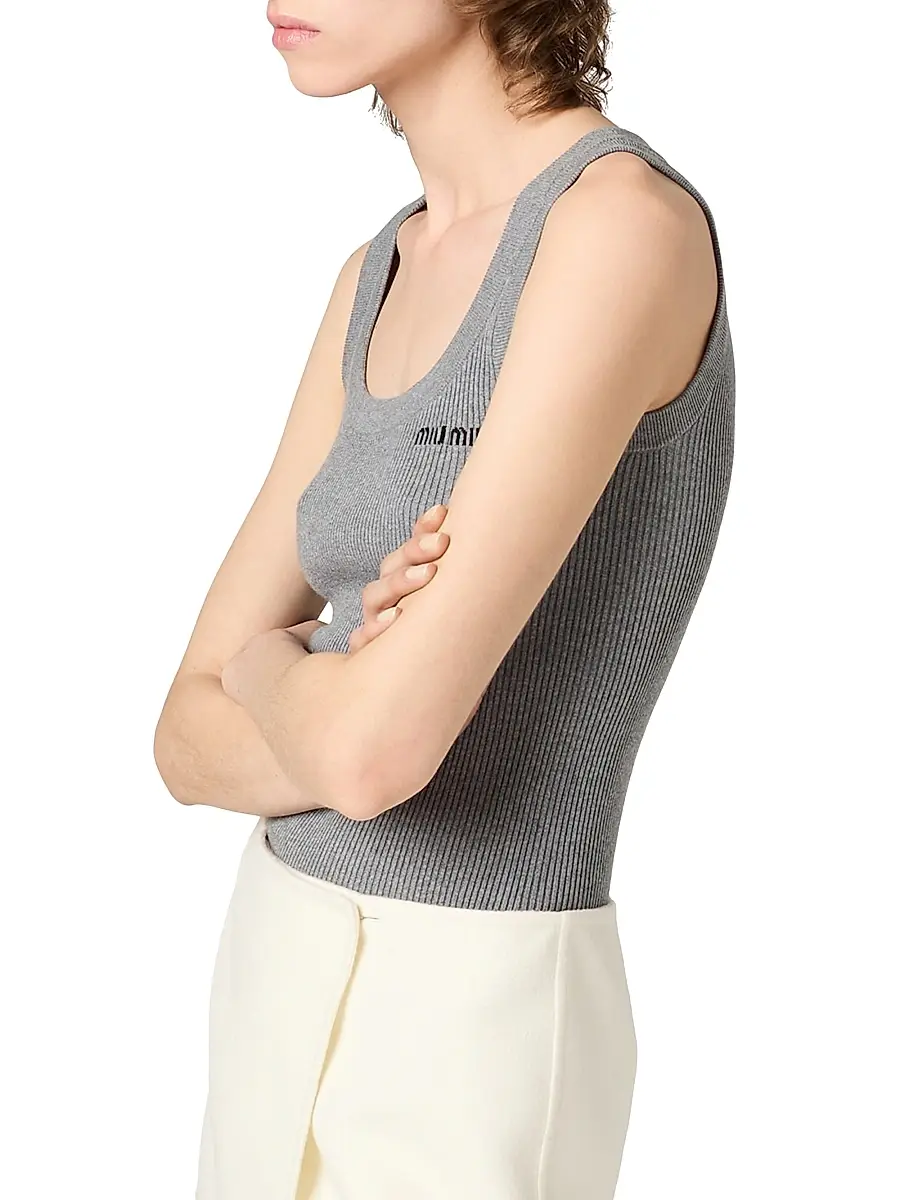 Miu Miu Women's Cotton Knit Tank Top - Brown | Thumbnail 8