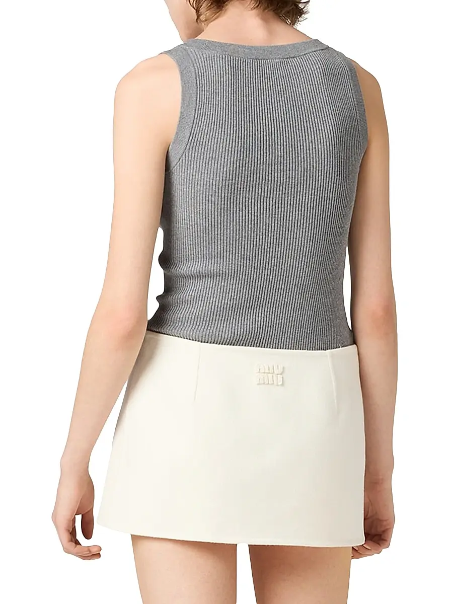 Miu Miu Women's Cotton Knit Tank Top - Brown | Thumbnail 9