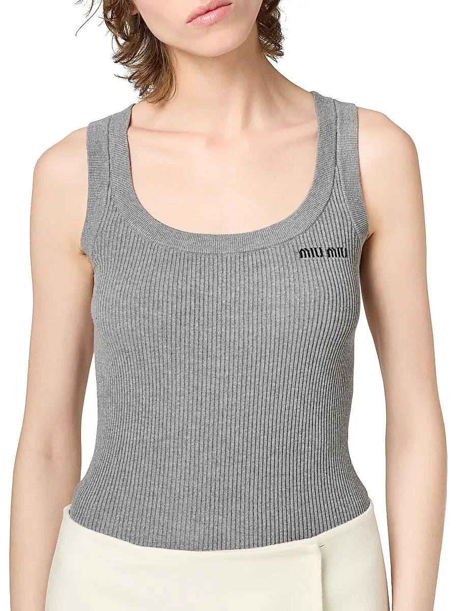 Miu Miu Women's Cotton Knit Tank Top - Brown | Thumbnail 10