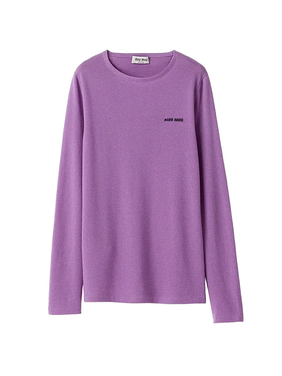 Miu Miu Women's Cashmere and Silk Crew-Neck Sweater - Purple | Image 1 Miu Miu Women's Cashmere and Silk Crew-Neck Sweater - Purple | Image 1