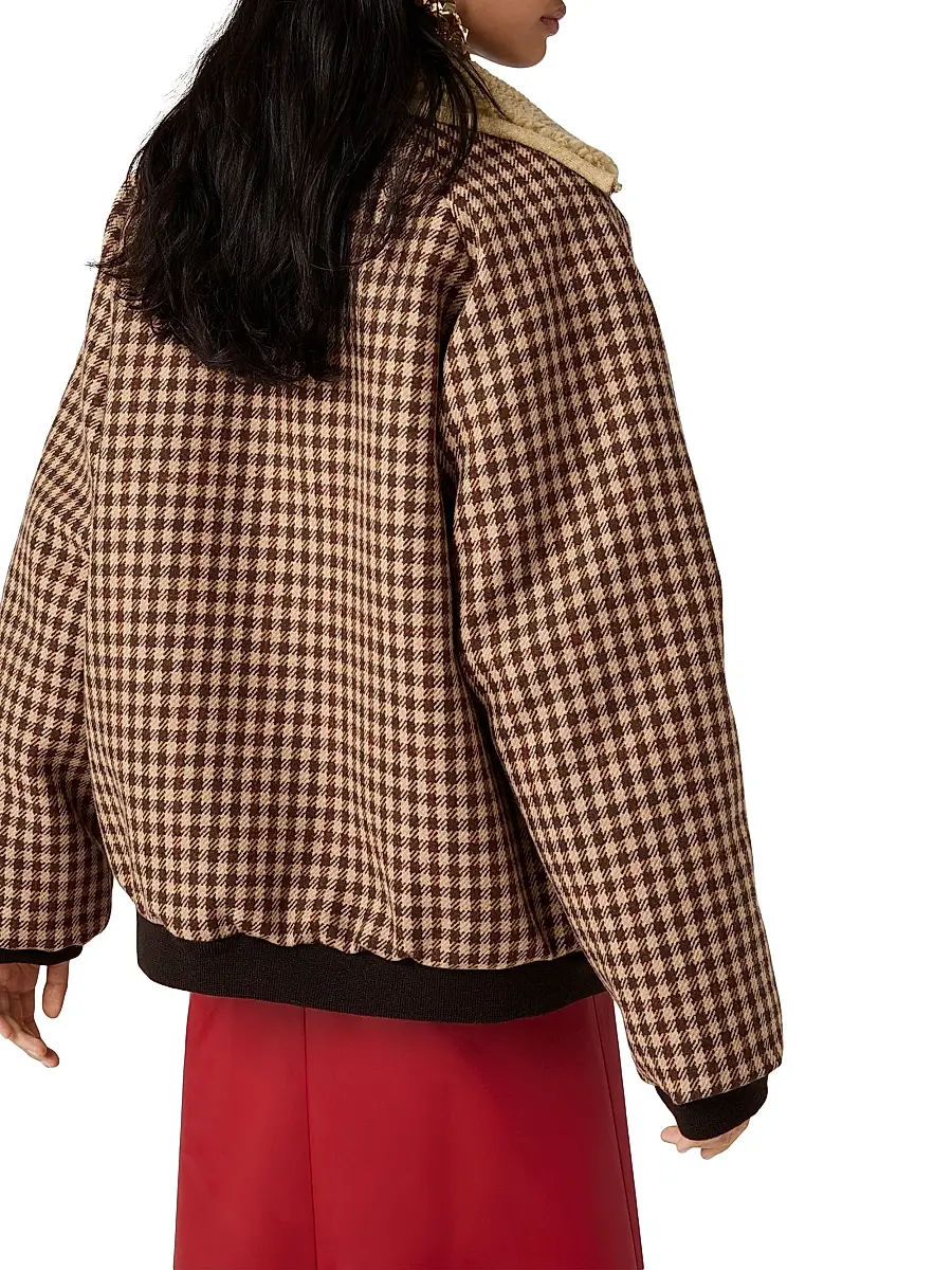 Miu Miu Women's Fleece-Lined Checked Blouson Jacket - Brown | Thumbnail 3 Miu Miu Women's Fleece-Lined Checked Blouson Jacket - Brown | Thumbnail 3