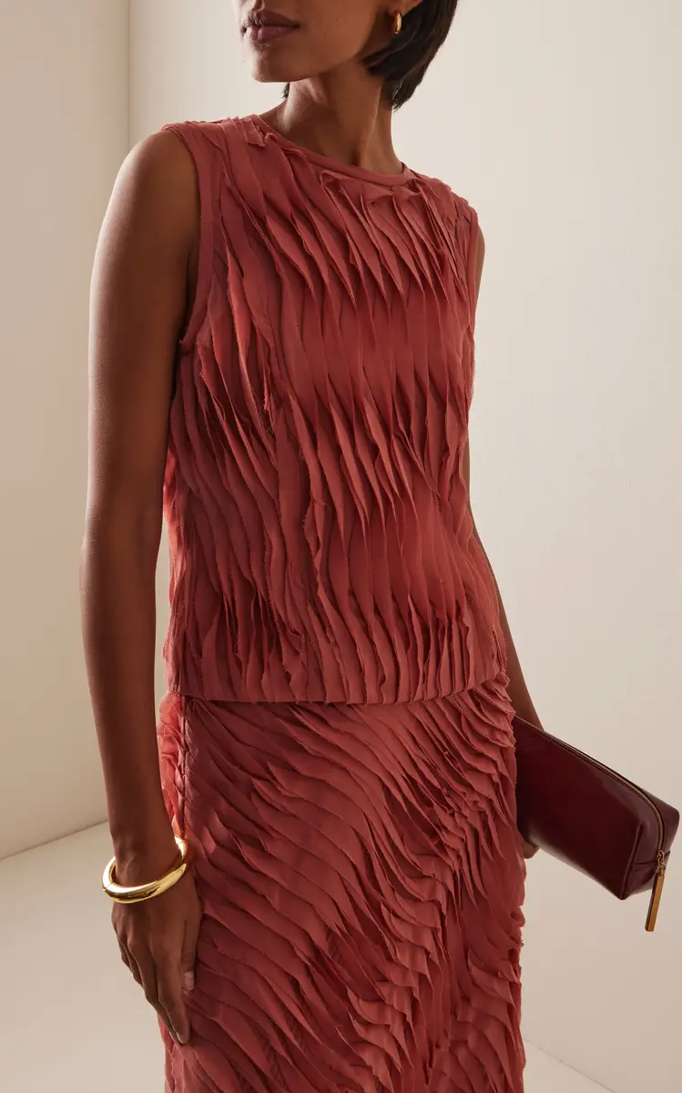 Ulla Johnson Celina Pleated Raw-Edge Silk-Blend Top | Thumbnail 2 Ulla Johnson Celina Pleated Raw-Edge Silk-Blend Top | Thumbnail 2